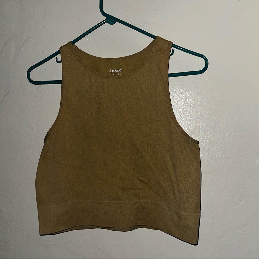 Tan Ribbed Crop Tank Top